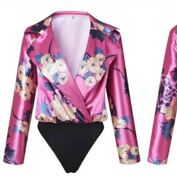 💲Floral Silky Satin Front Wrap Bodysuit - Picture 6 of 7